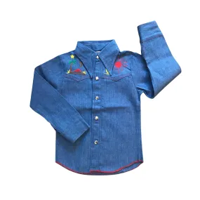 1960s Embroidered Denim Shirt /  4-5Y
