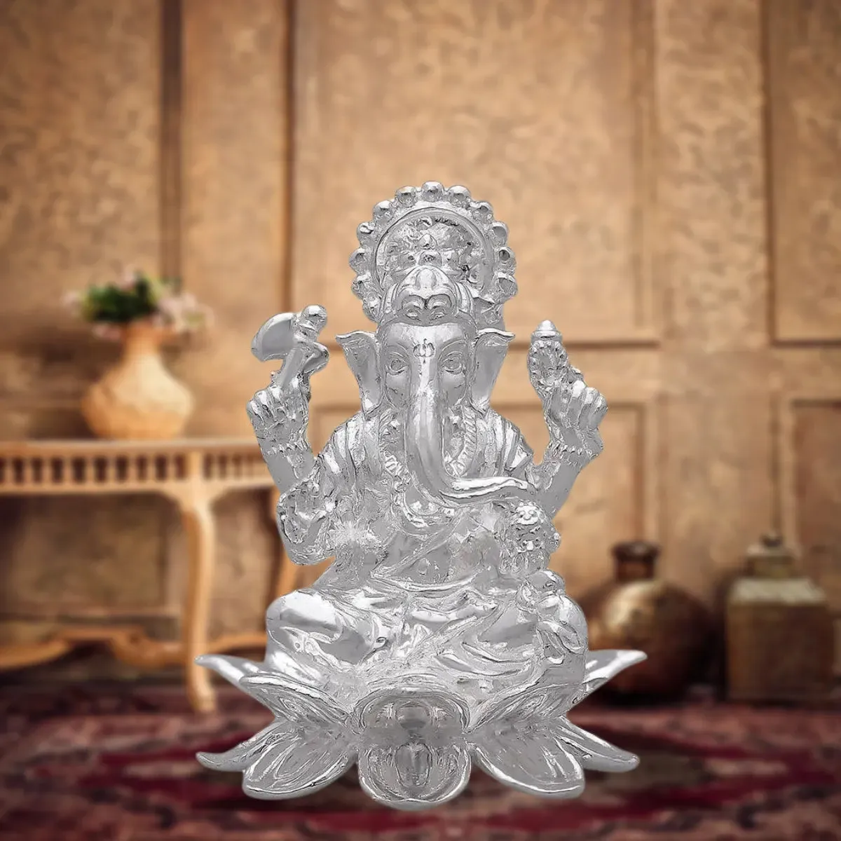 925 Silver Solid Kamal Ganesh idol