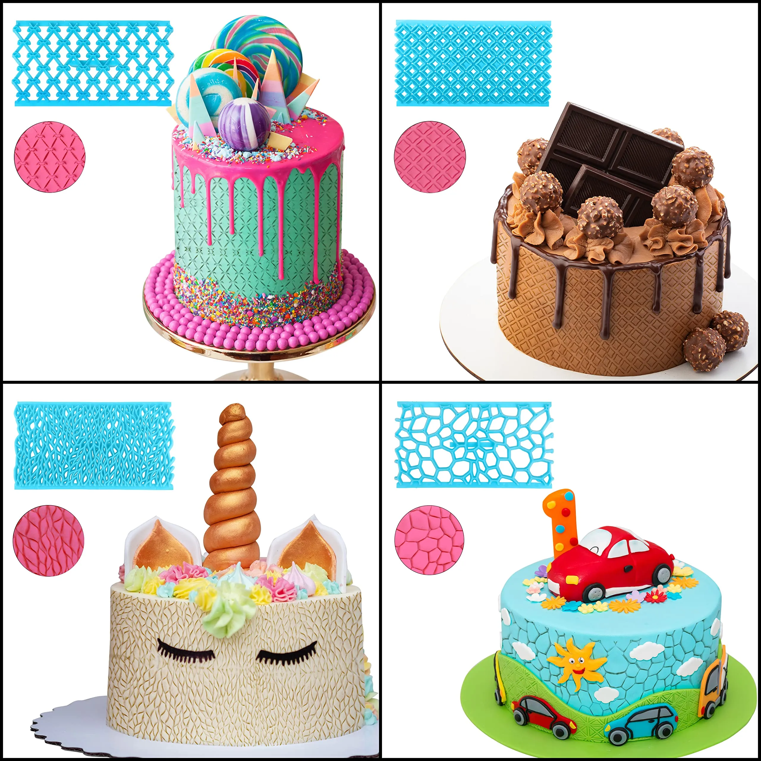 ABOUT SPACE Cake Fondant Embossing Mould (4 Pack) - Non-Toxic Plastic Fondant Impression Mat Icing Moulds for Cake Decorations Sugarcraft Cupcakes Jelly & Cookies