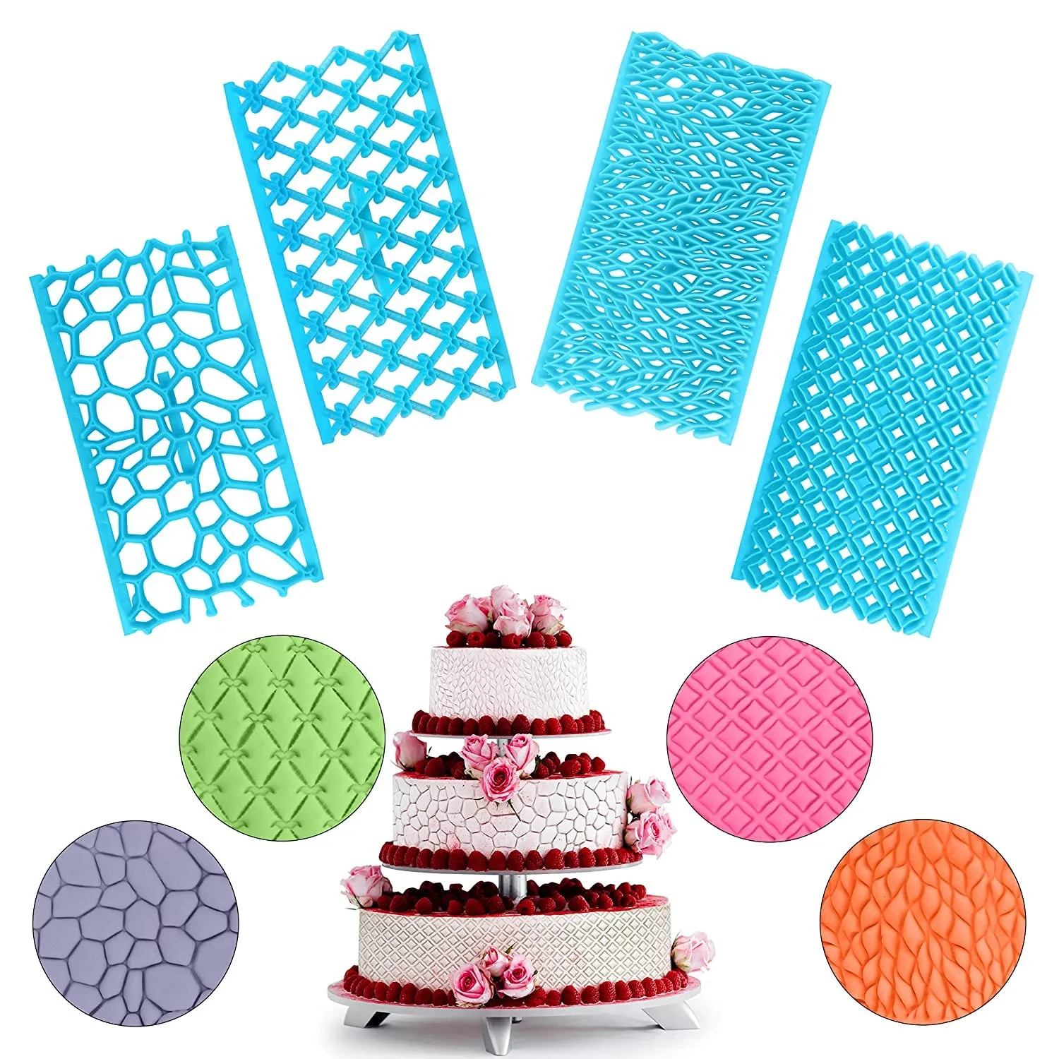 ABOUT SPACE Cake Fondant Embossing Mould (4 Pack) - Non-Toxic Plastic Fondant Impression Mat Icing Moulds for Cake Decorations Sugarcraft Cupcakes Jelly & Cookies
