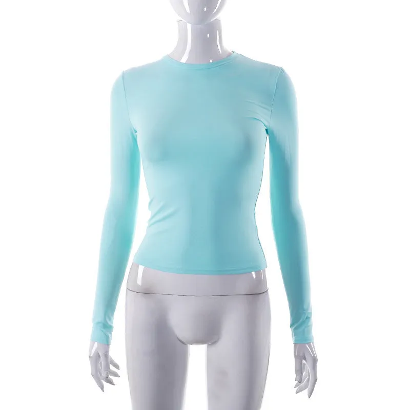 Advbridge concert outfit ideas Women's Spring New Solid Color round Neck Long Sleeve Basic T-shirt Top