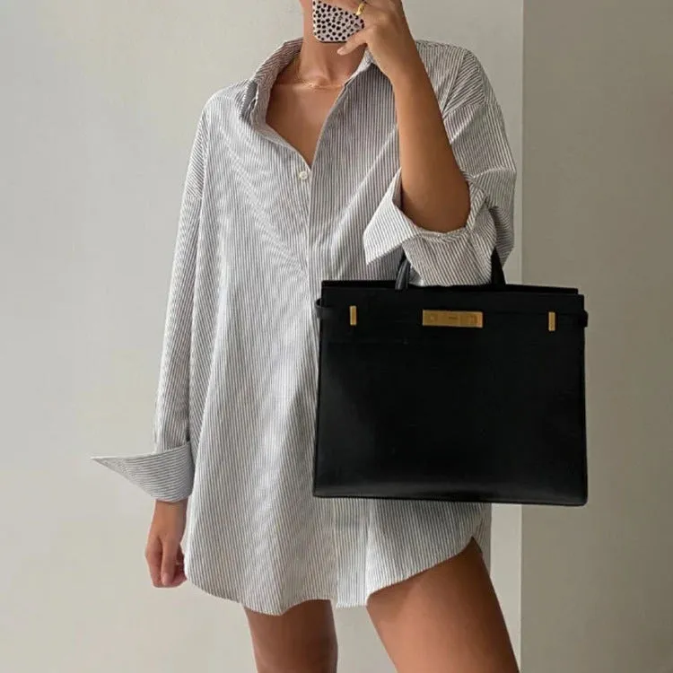 Advbridge masc outfits Autumn New Blue Striped Shirt Top Simple Advanced Sense Street Long Sleeve Cardigan