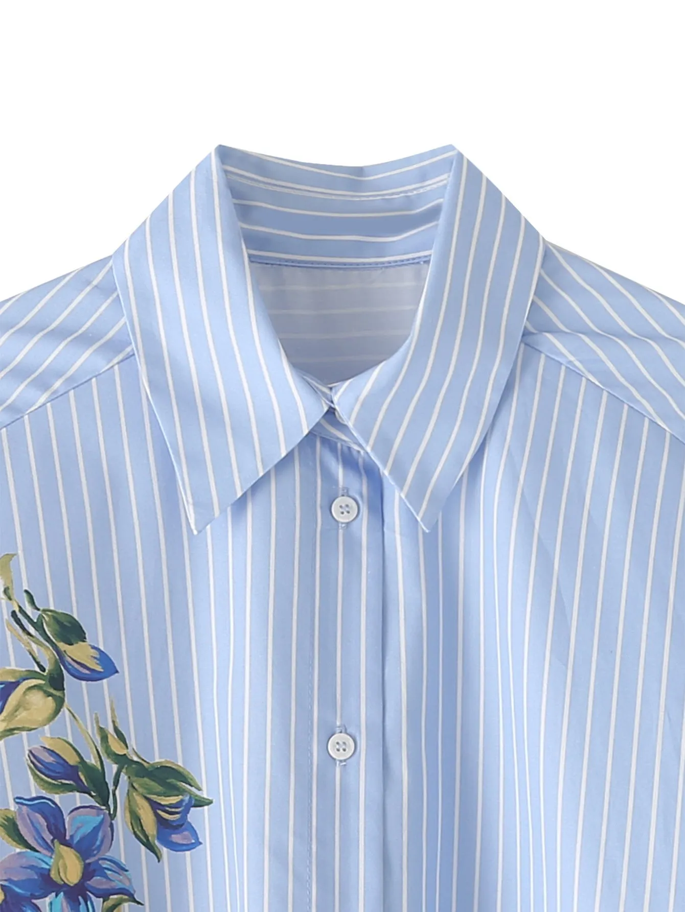 Advbridge outfit inspo 24482 Women's Clothing 2024 Autumn New Cotton Striped Flower Fashion Long Sleeve Lapel Shirt