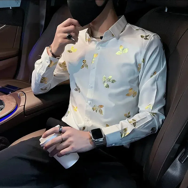 Aidase Man Shirt with Print Oversize Printed Shirts for Men Long Sleeve Clothing Asia Hipster Social Korean Popular Clothes Slim Fit I