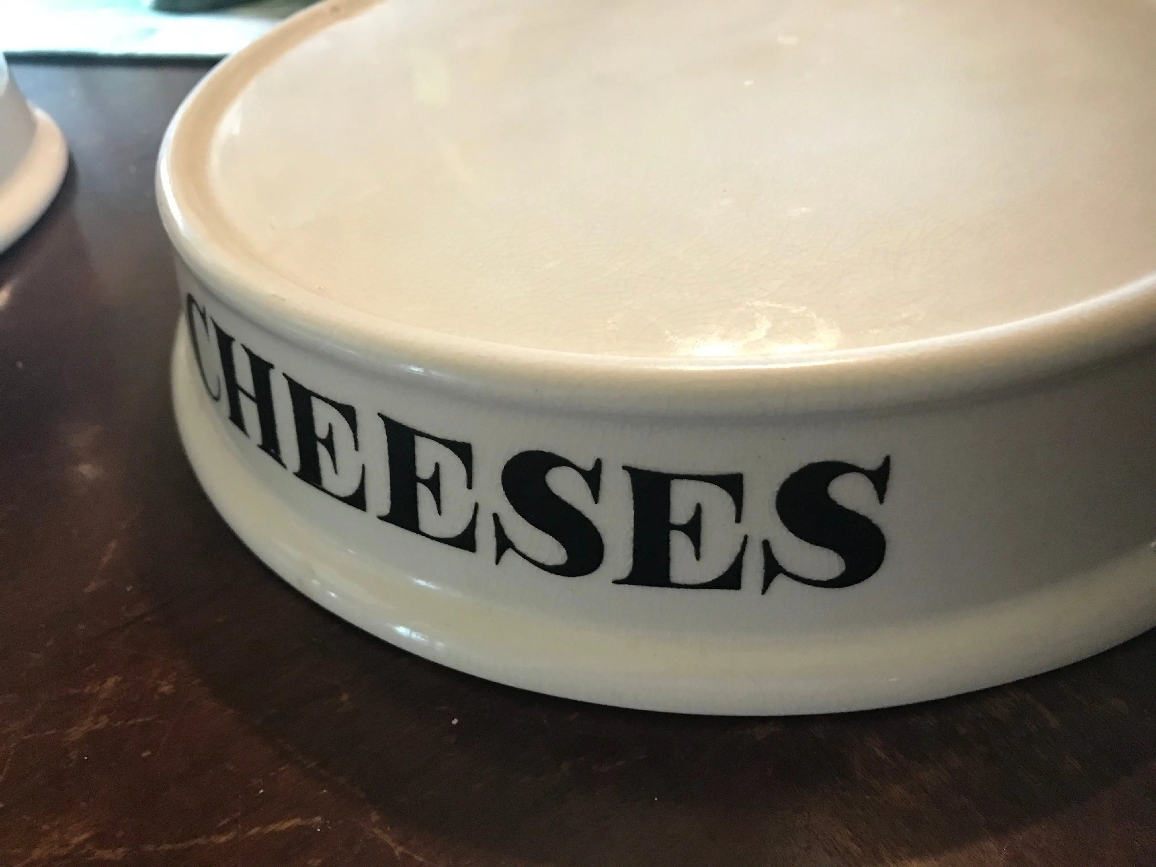 Antique FINEST ENGLISH CHEESE Grocers Dairy Slab Advertising English Transferware Cheese Bell & Plate British Coat of Arms