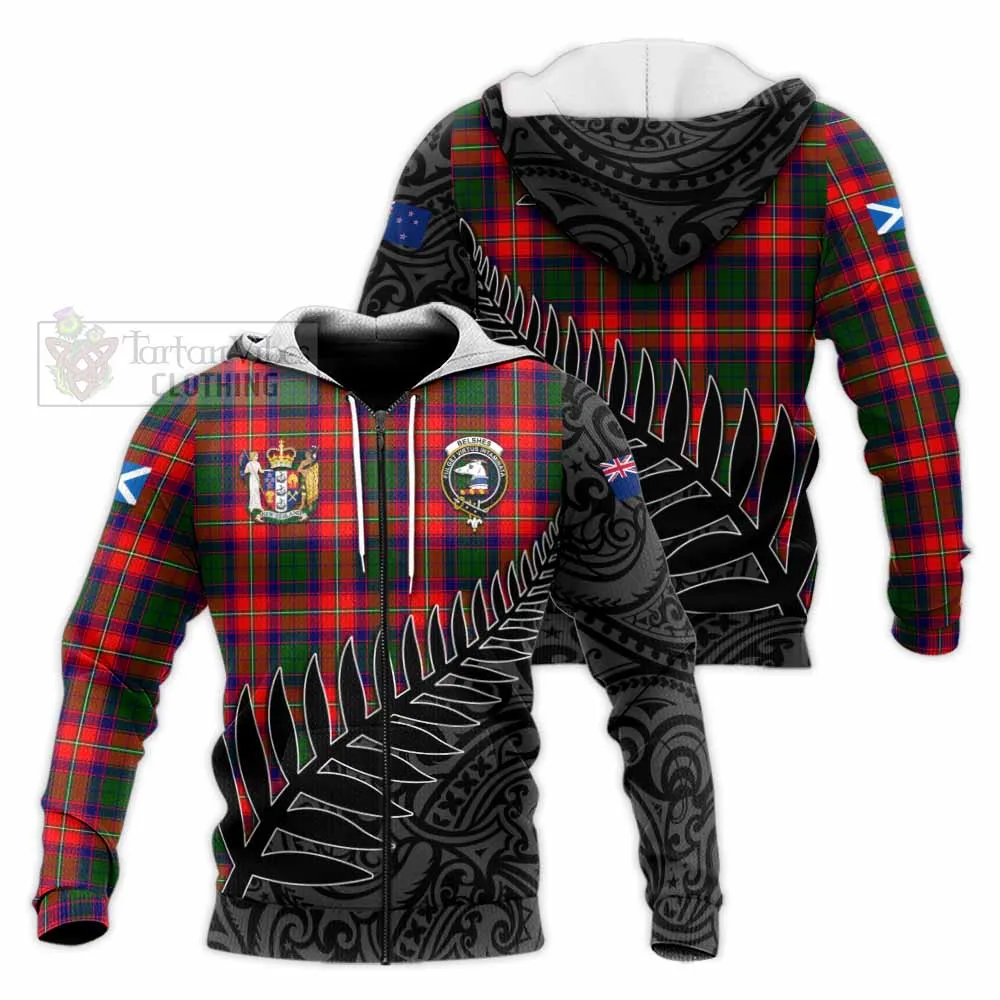 Belshes (Belsches) Crest Tartan Knitted Hoodie with New Zealand Silver Fern Half Style