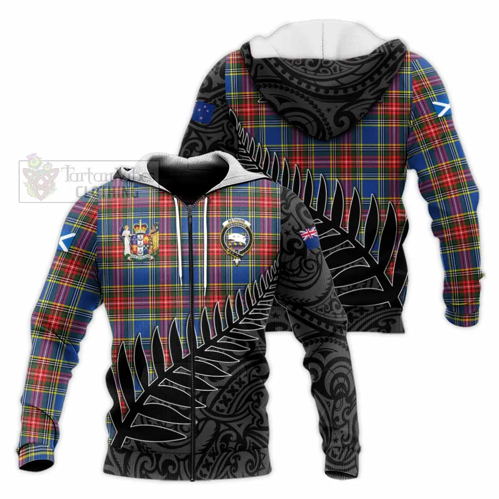Bethune Crest Tartan Knitted Hoodie with New Zealand Silver Fern Half Style