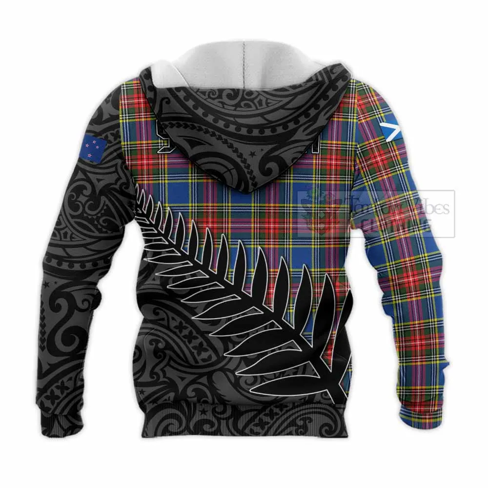 Bethune Crest Tartan Knitted Hoodie with New Zealand Silver Fern Half Style