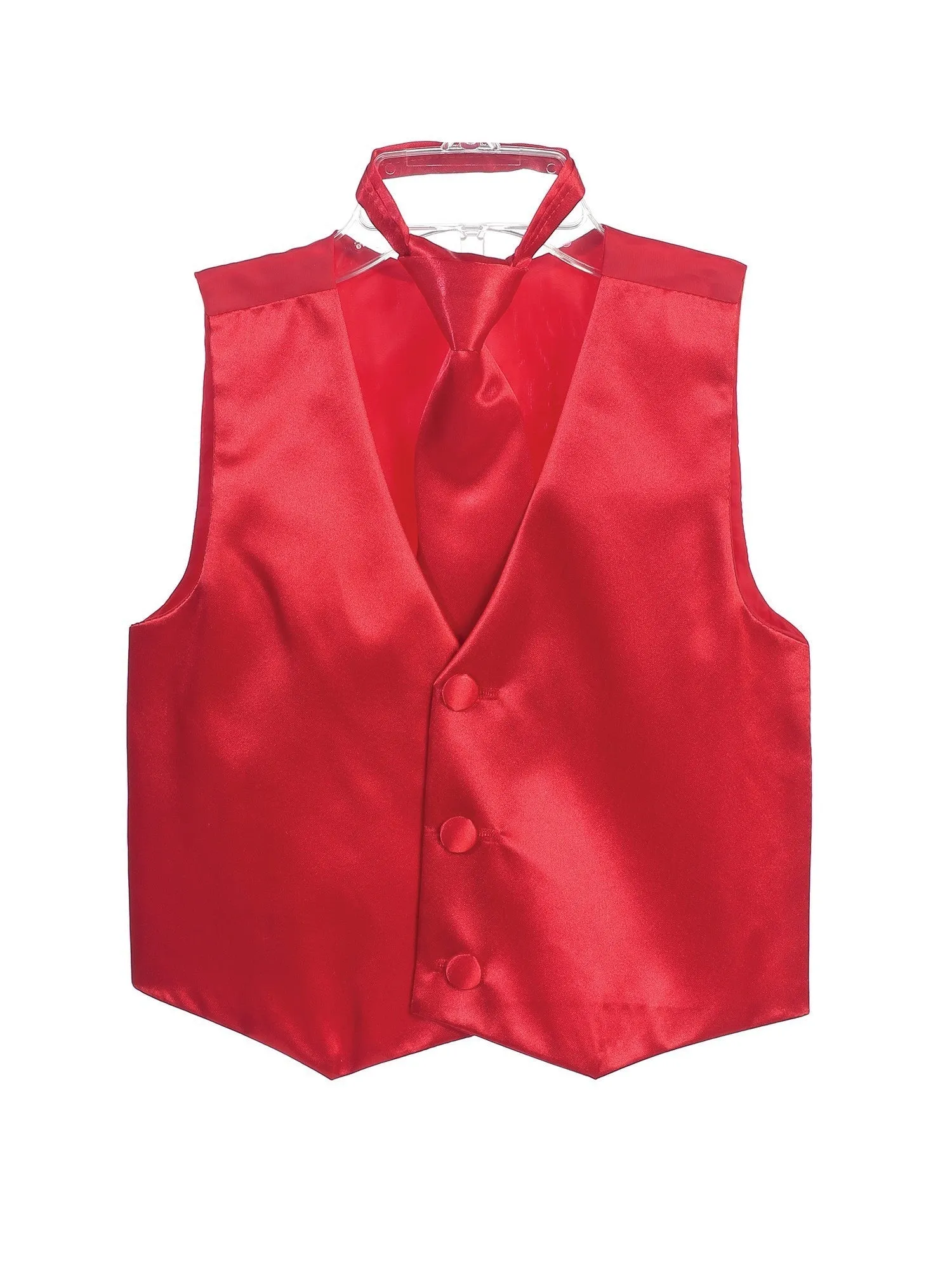 Big Boys Red Three Button Satin Vest Tie 2 Pc Set 8-16