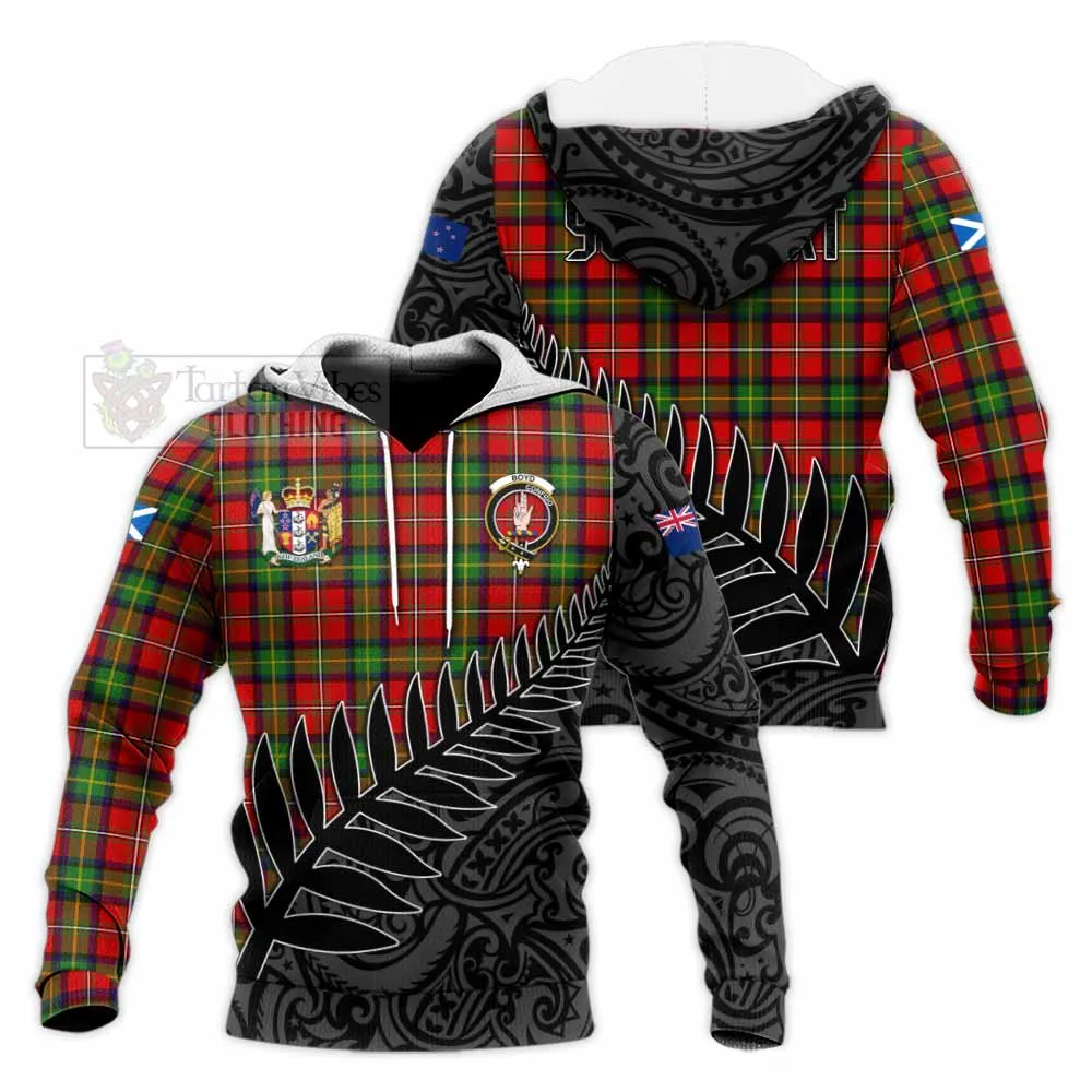 Boyd Crest Tartan Knitted Hoodie with New Zealand Silver Fern Half Style