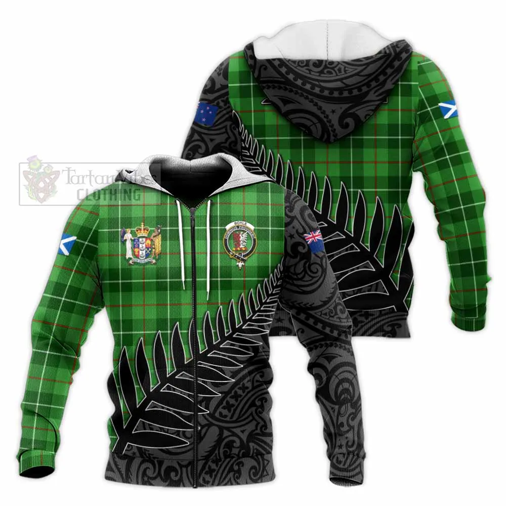Boyle Crest Tartan Knitted Hoodie with New Zealand Silver Fern Half Style