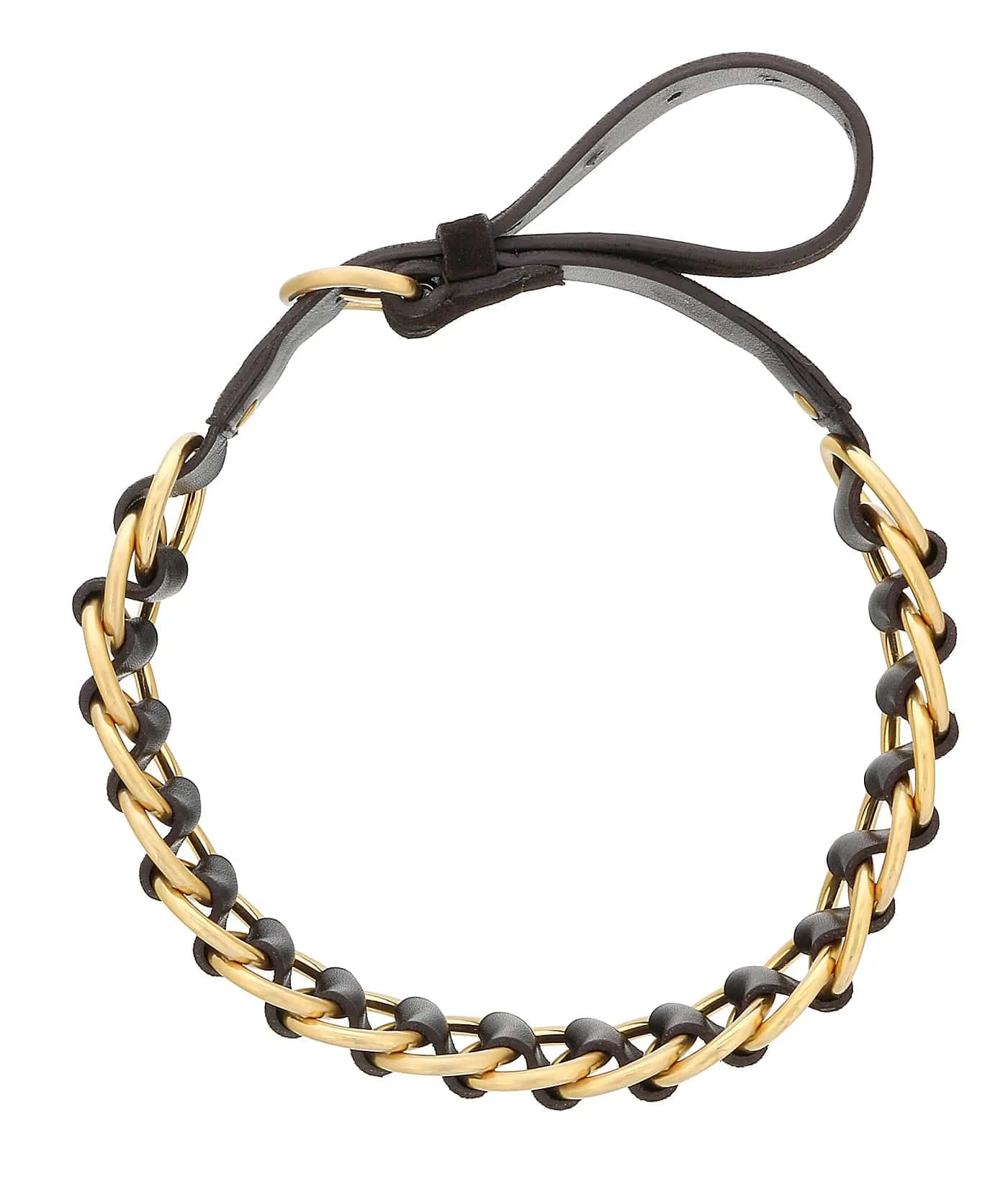 Damaged/Store Return Miu Miu Ebony Leather Woven Gold Chain Choker Necklace-One Size