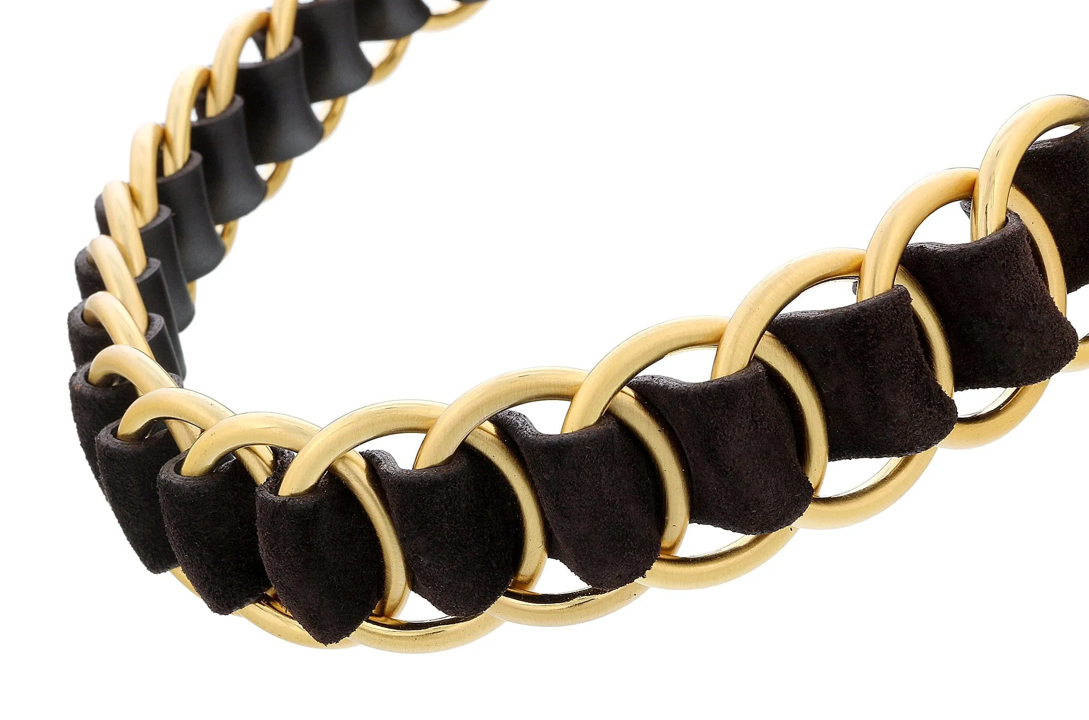 Damaged/Store Return Miu Miu Ebony Leather Woven Gold Chain Choker Necklace-One Size