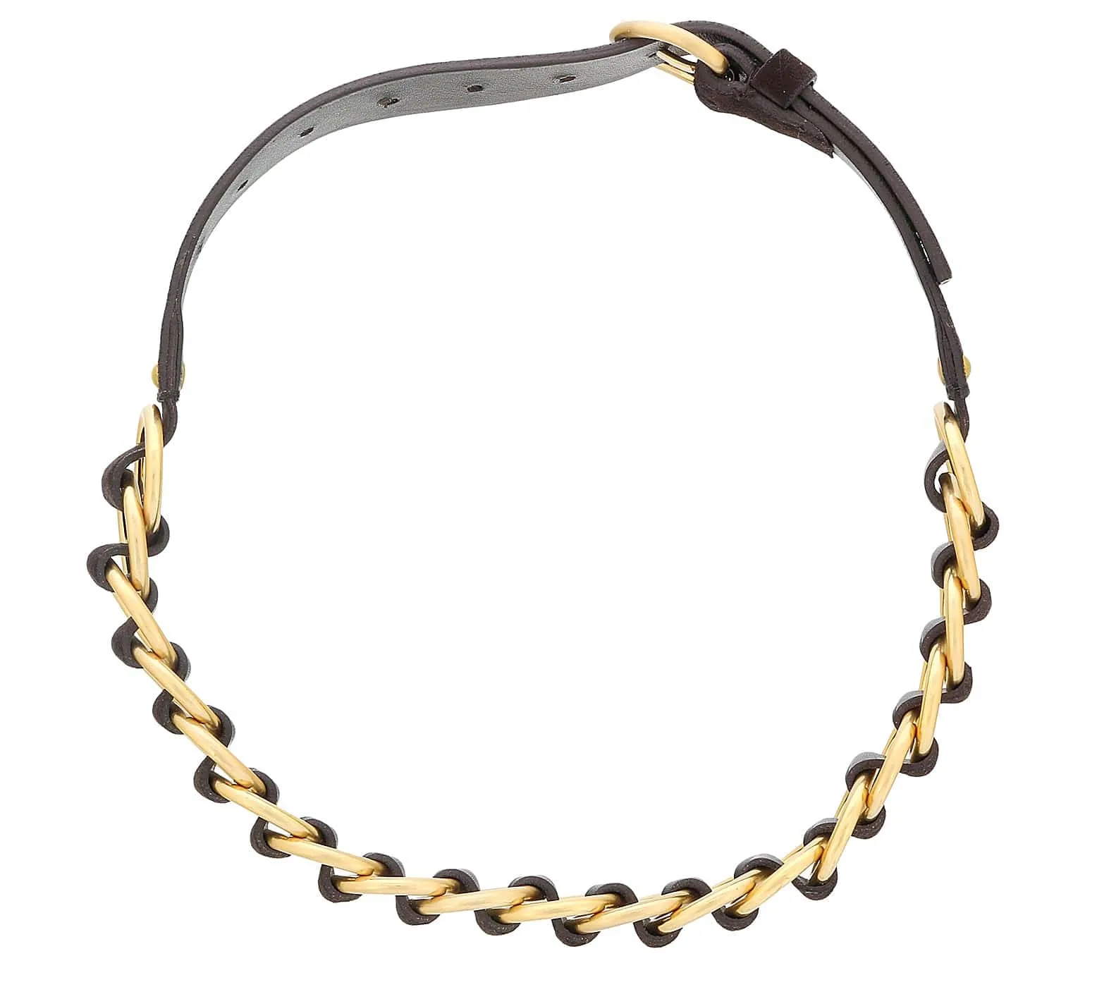 Damaged/Store Return Miu Miu Ebony Leather Woven Gold Chain Choker Necklace-One Size