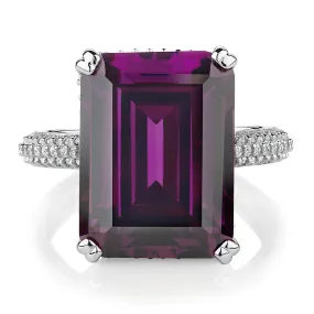 Dress ring with amethyst simulant and 0.73 carats* of diamond simulants in sterling silver