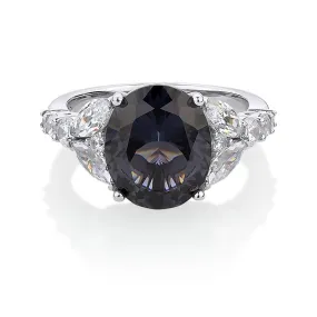 Dress ring with dark blue sapphire simulant and 1.45 carats* of diamond simulants in sterling silver