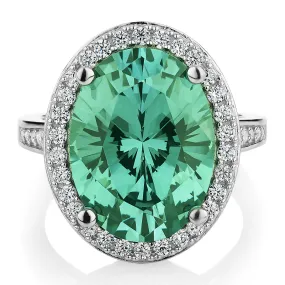 Dress ring with ocean green simulant and 0.78 carats* of diamond simulants in sterling silver