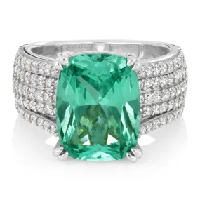Dress ring with ocean green simulant and 0.90 carats* of diamond simulants in sterling silver