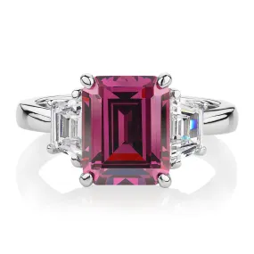 Dress ring with rhodolite simulant and 0.6 carats* of diamond simulants in sterling silver