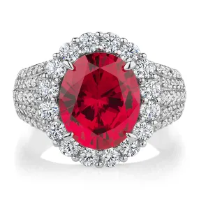 Dress ring with ruby simulant and 1.83 carats* of diamond simulants in sterling silver