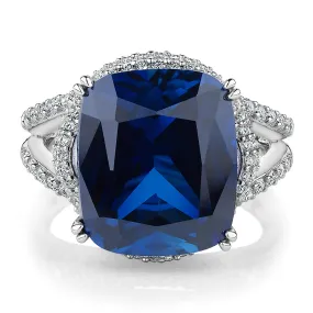 Dress ring with sapphire simulant and 0.92 carats* of diamond simulants in sterling silver