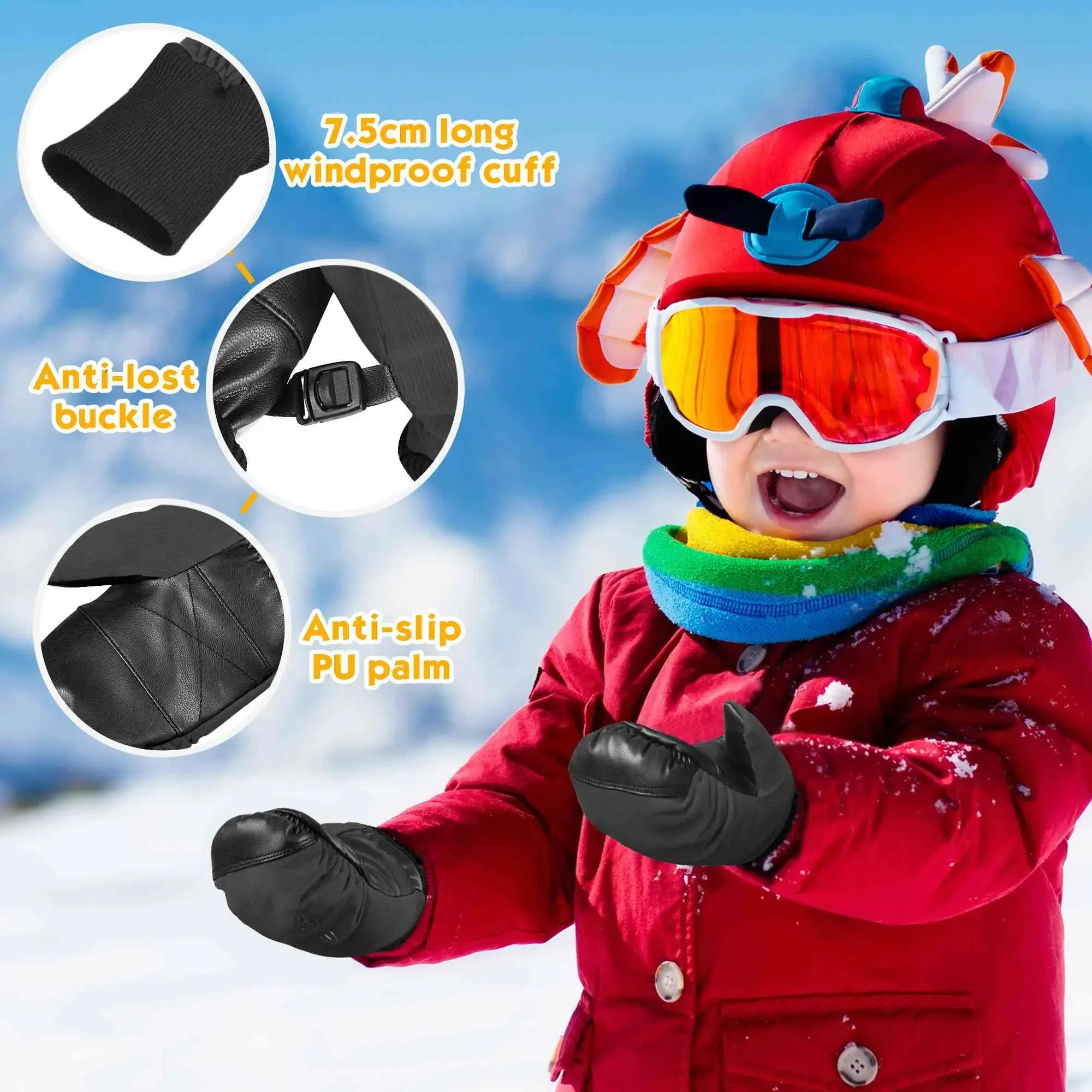EXski Waterproof Kids Ski Mittens with Sherpa Fleece Lining