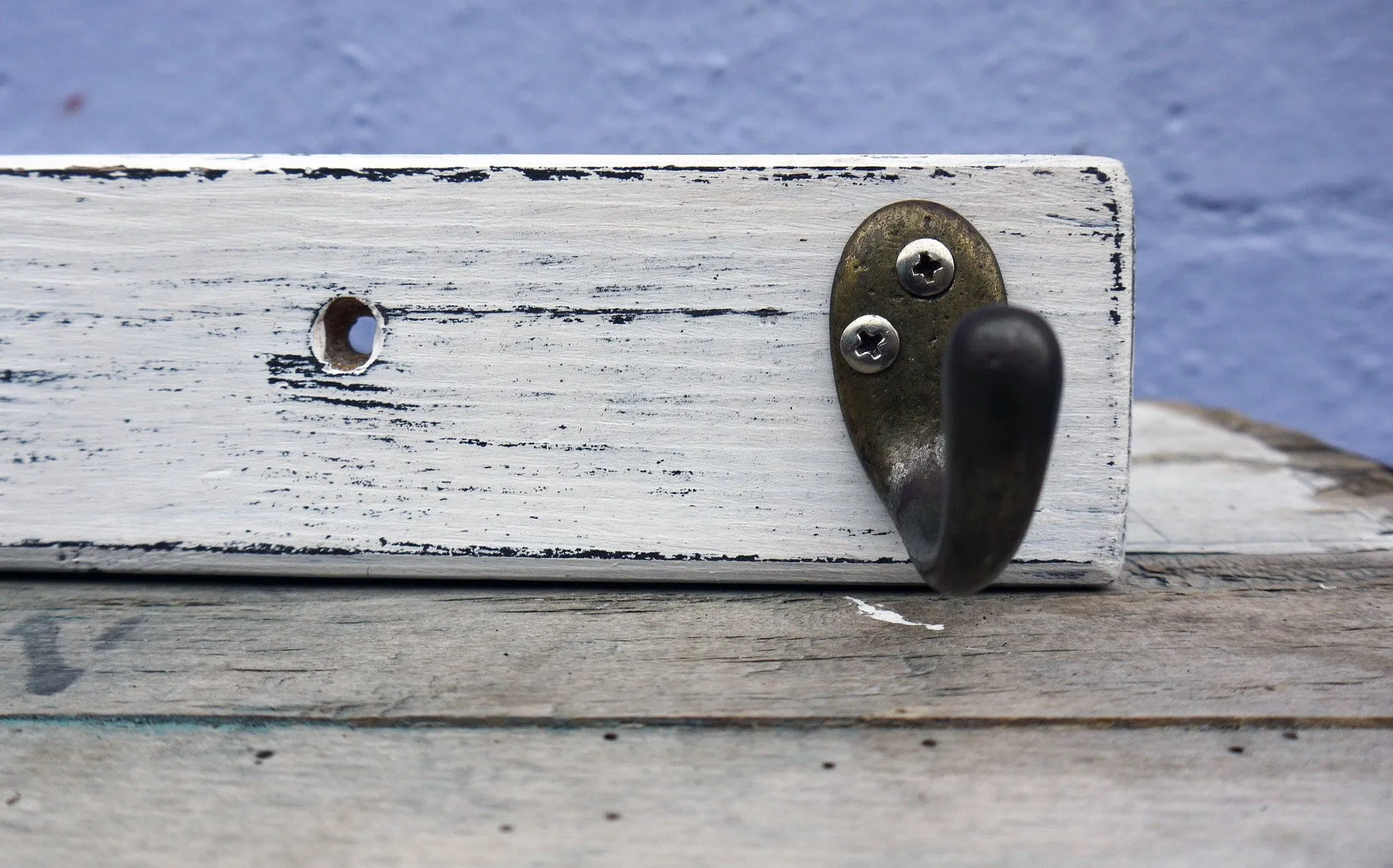 Hand painted coat hook painted distressed coat hook in white