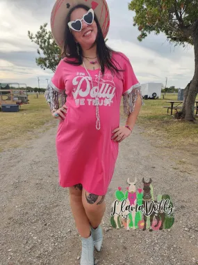 In Dolly We Trust Sequin Fringe Sleeve Tshirt Dress