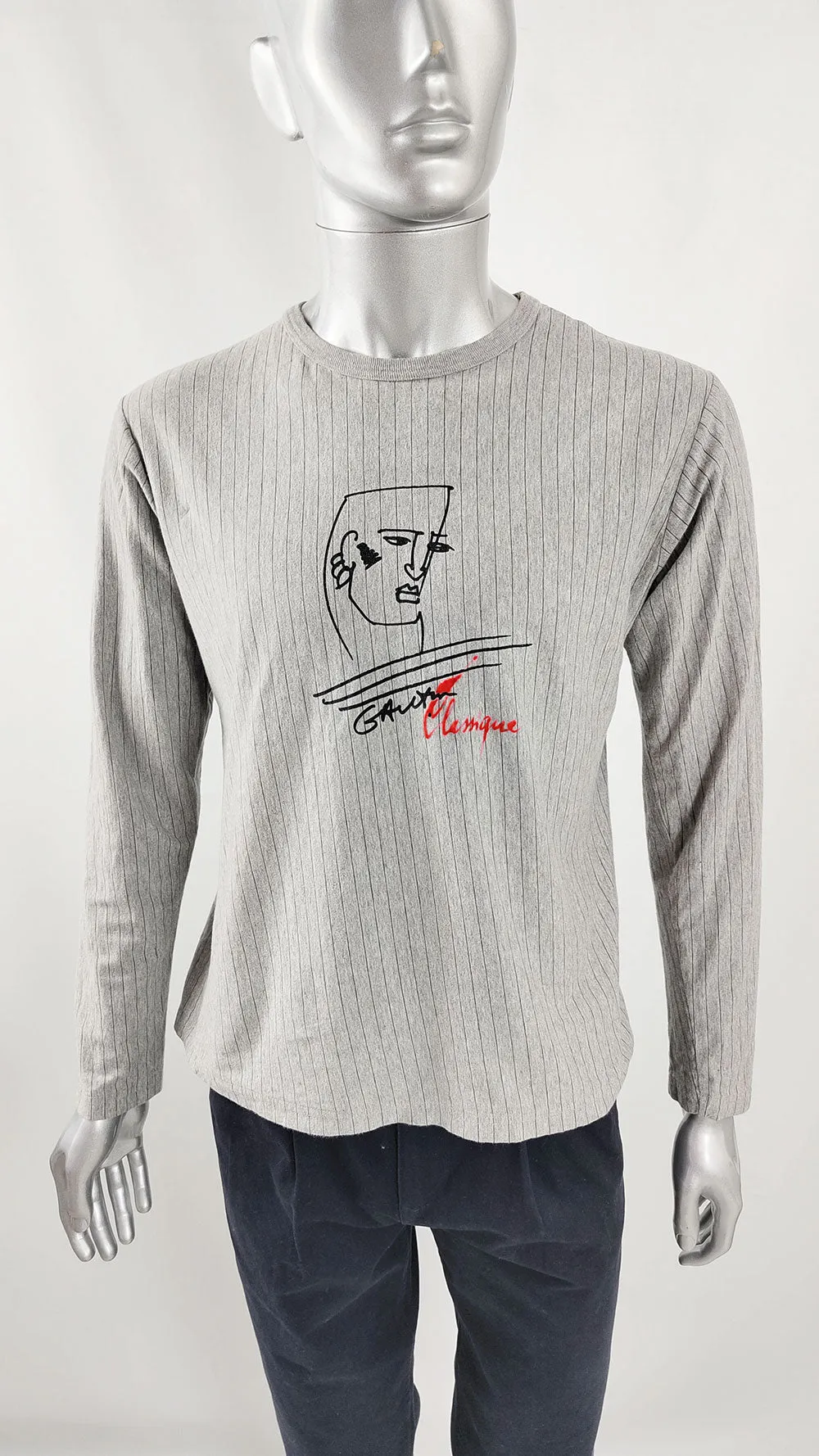 Jean Paul Gaultier Vintage Mens Grey Long Sleeve T Shirt, 1990s