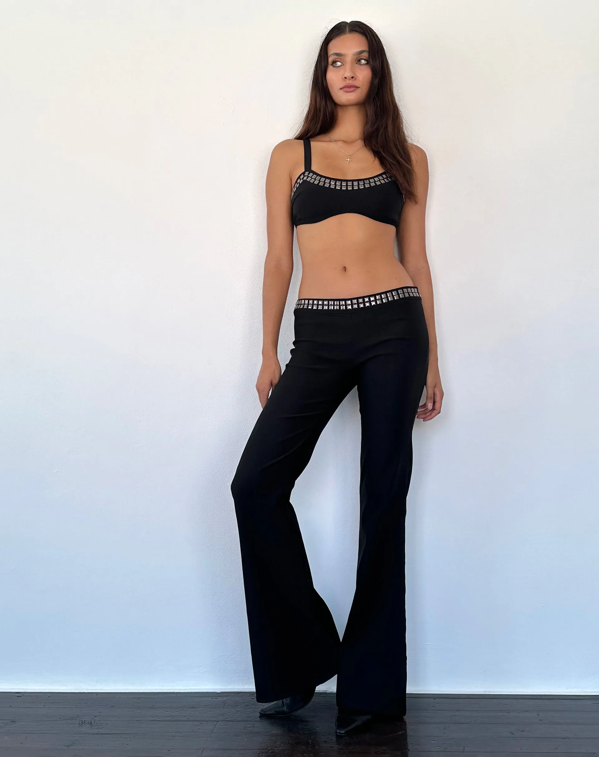 Macias Studded Flared Trousers in Black Tailoring