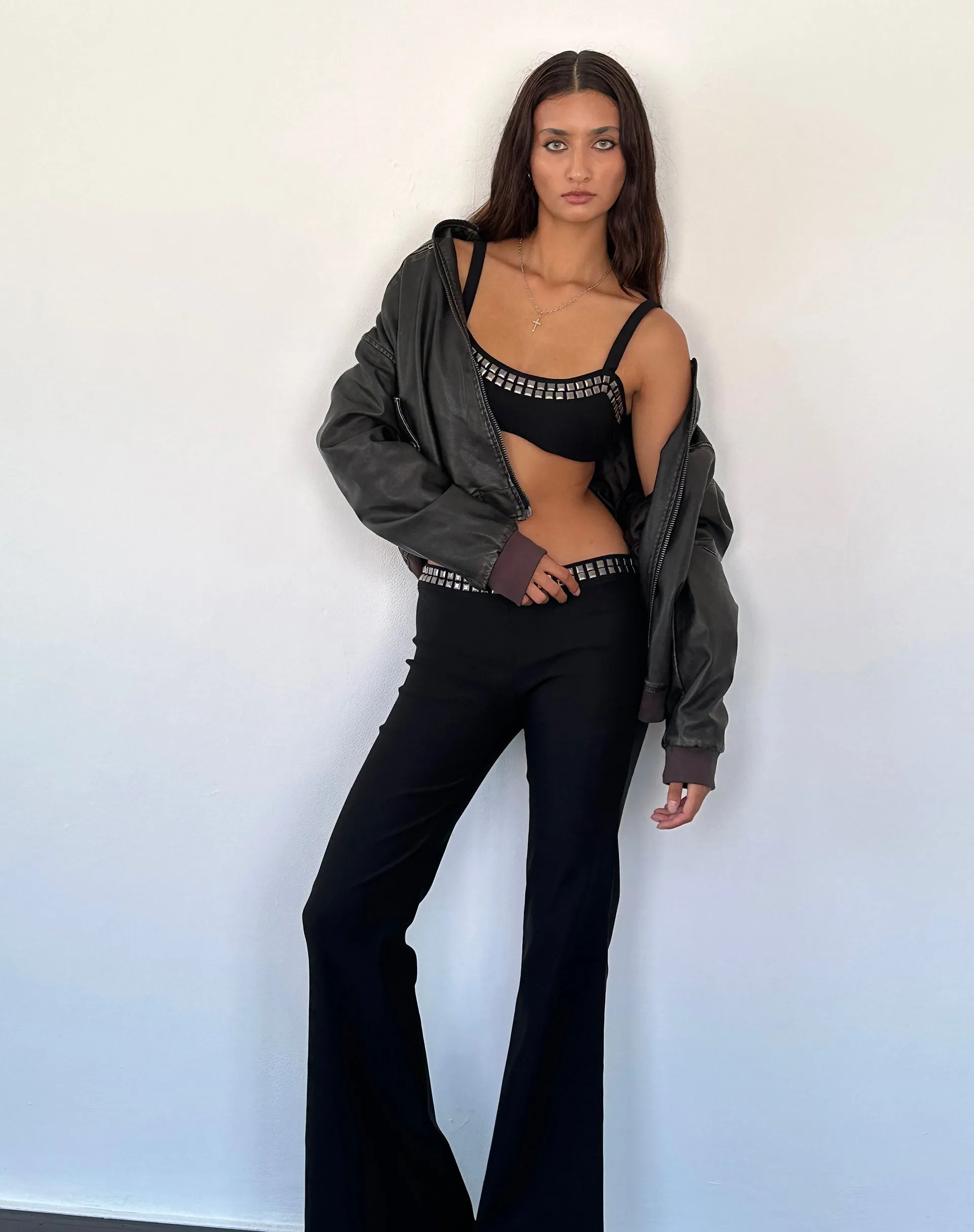 Macias Studded Flared Trousers in Black Tailoring