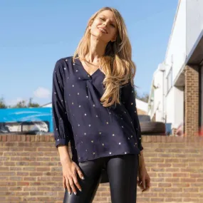 M&Co Navy Star Blouse Longline Top