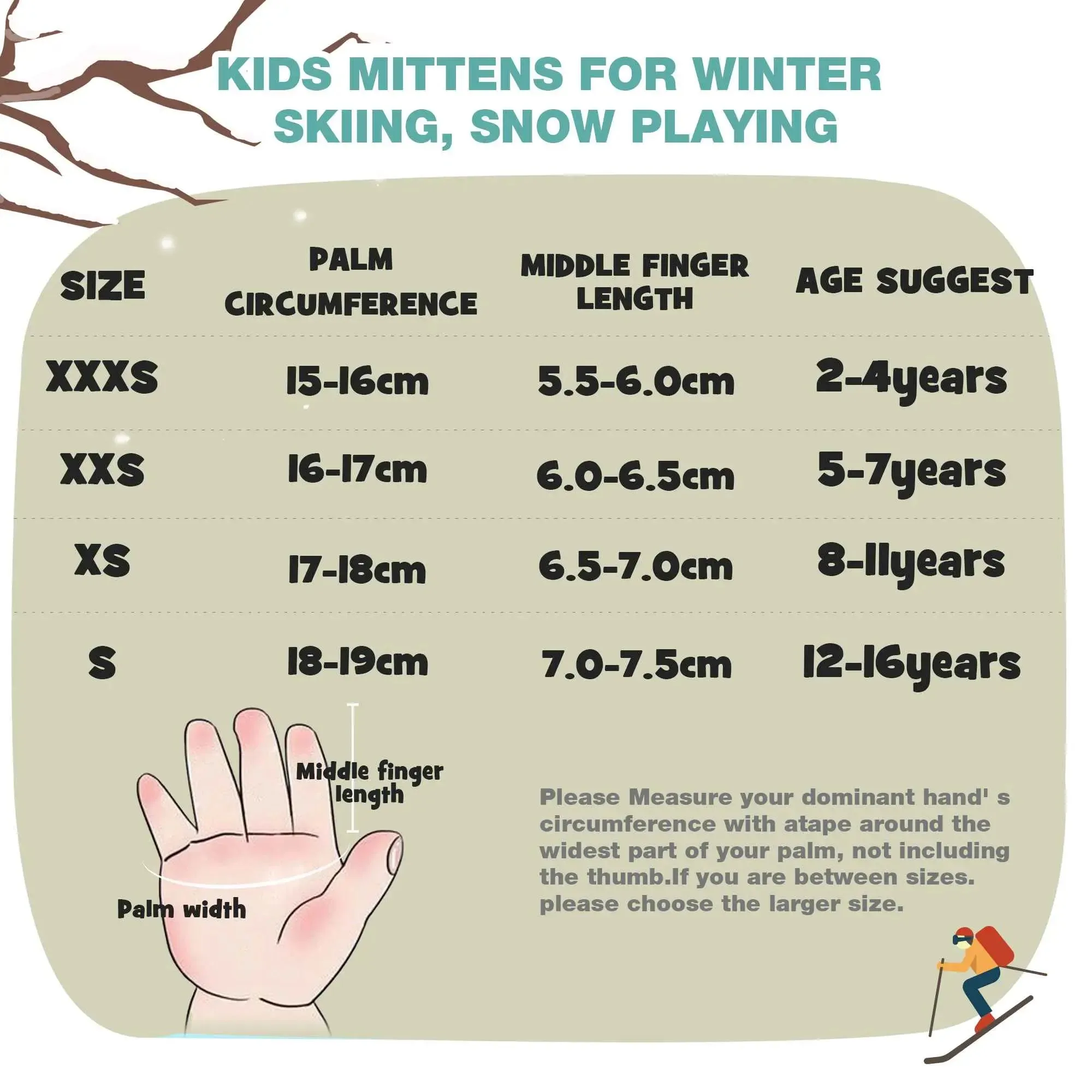 MCTi Kids Mittens Waterproof Winter Ski Warm Sherpa Fleece Lined Removable Insert