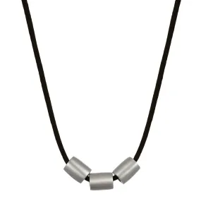 Men's Sterling Silver Simple 3 Bead Pendant on Black Cord