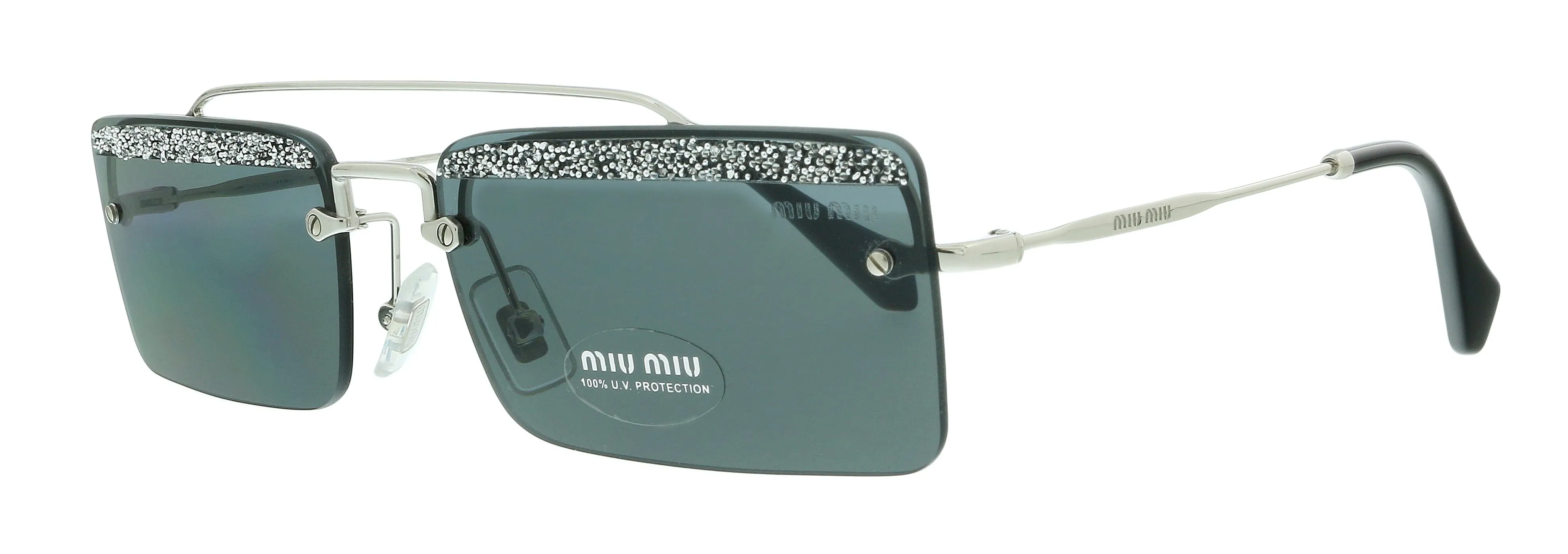 Miu Miu 0MU 59TS KJL1A1 Silver Rectangle Sunglasses