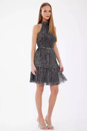 Moonlight Metallic Sleeveless Mini Dress - Silver