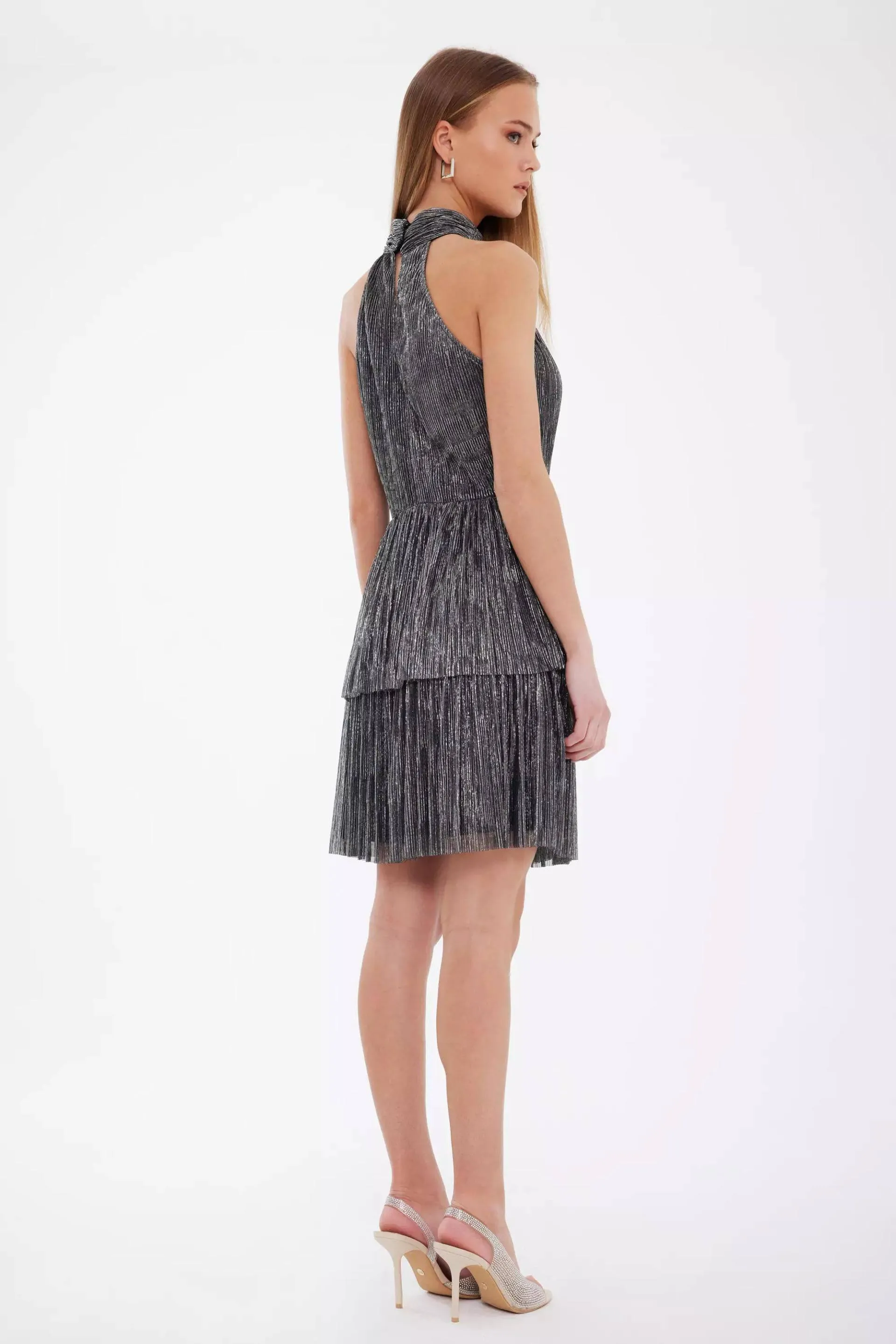 Moonlight Metallic Sleeveless Mini Dress - Silver