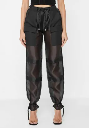 Organza Cargo Trousers - Black