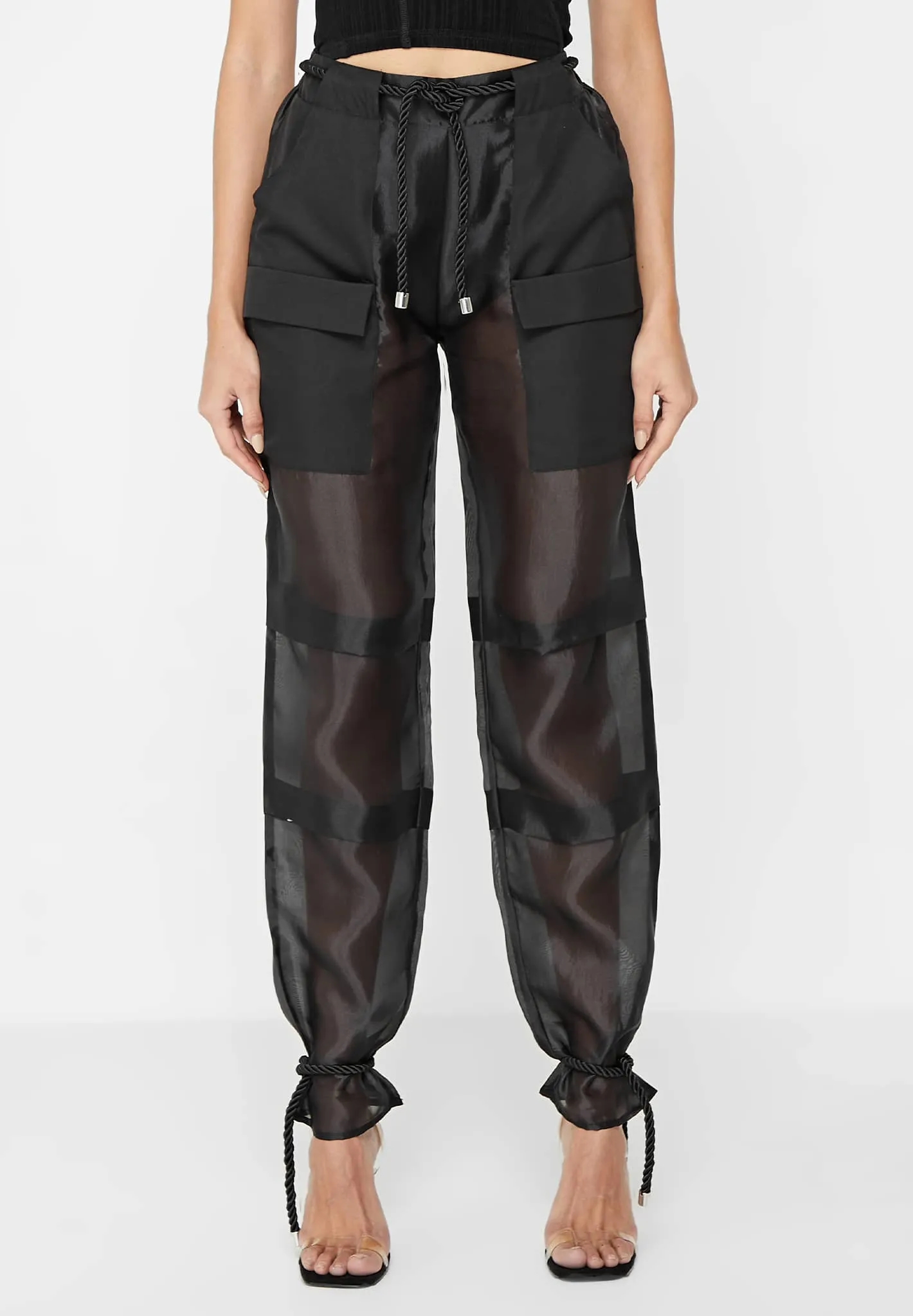 Organza Cargo Trousers - Black