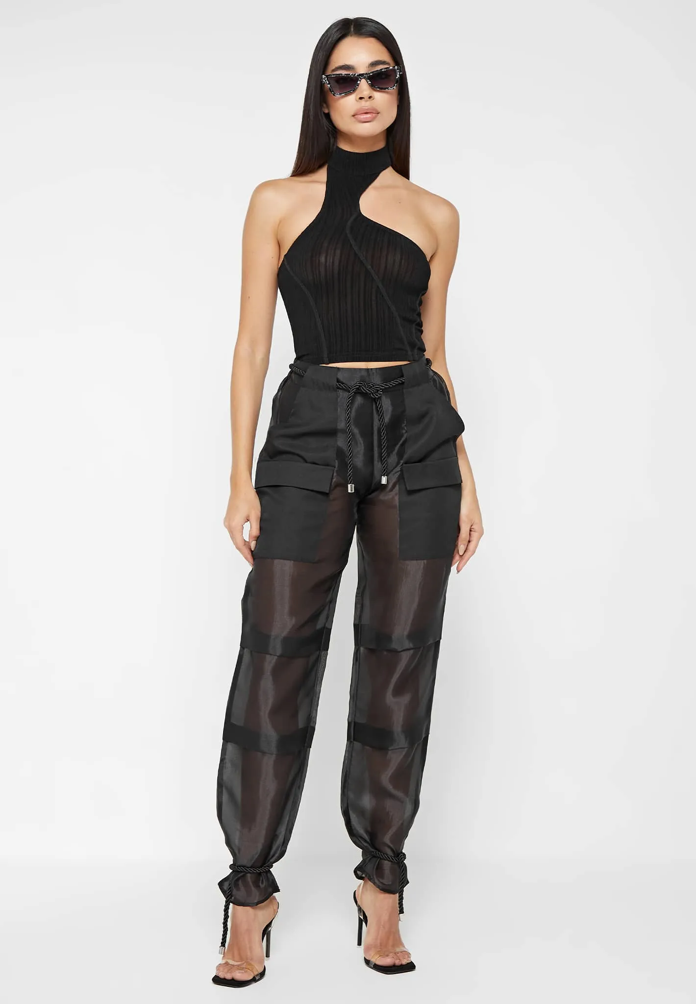 Organza Cargo Trousers - Black