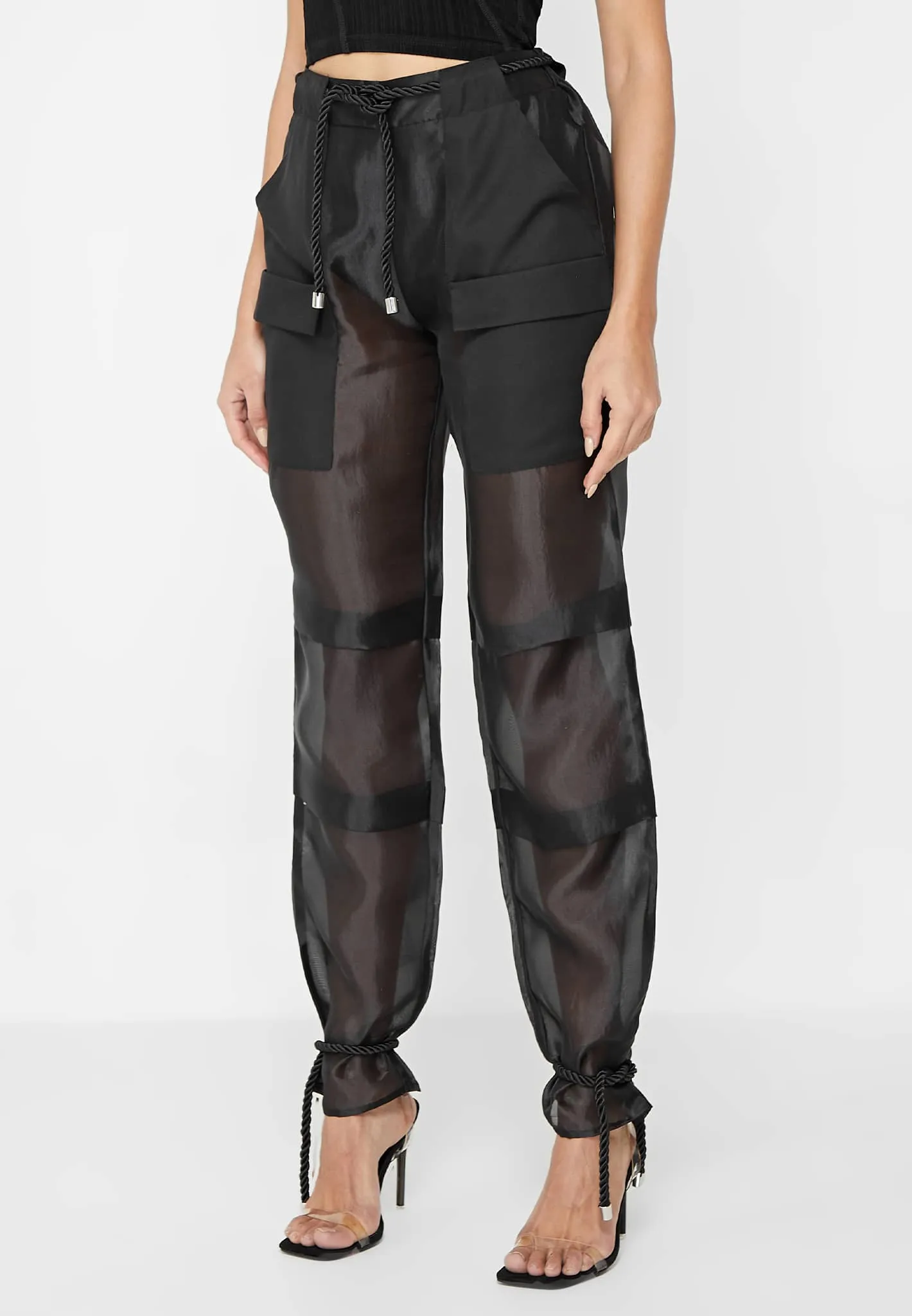 Organza Cargo Trousers - Black