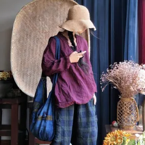Plaid V-Neck Linen  Shirt | Hippie