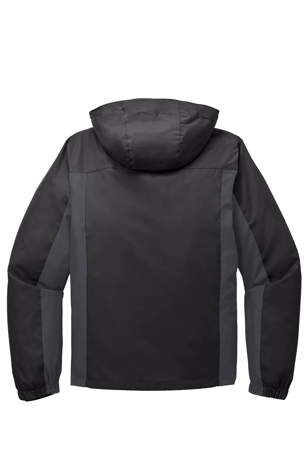 Port Authority Mens 3-in-1 Wind & Water Resistant Full Zip Hooded Jacket - Black/Magnet Grey/Signal Red