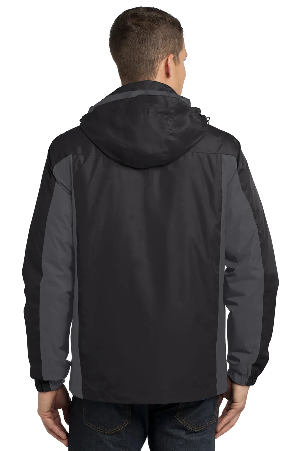 Port Authority Mens 3-in-1 Wind & Water Resistant Full Zip Hooded Jacket - Black/Magnet Grey/Signal Red