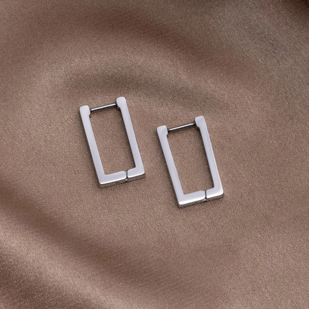 Silver Rectangle Hoop Earrings