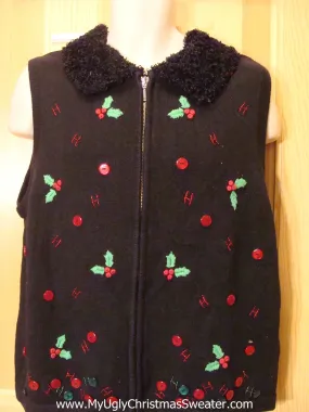 Tacky Cheap Christmas Sweater Vest with Furry Collar