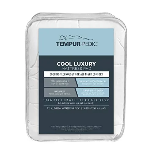 Tempur-Pedic Cool Luxury Mattress Pad, Queen, White