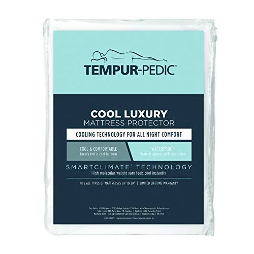 Tempur-Pedic Cool Luxury Mattress Protector, Queen, White