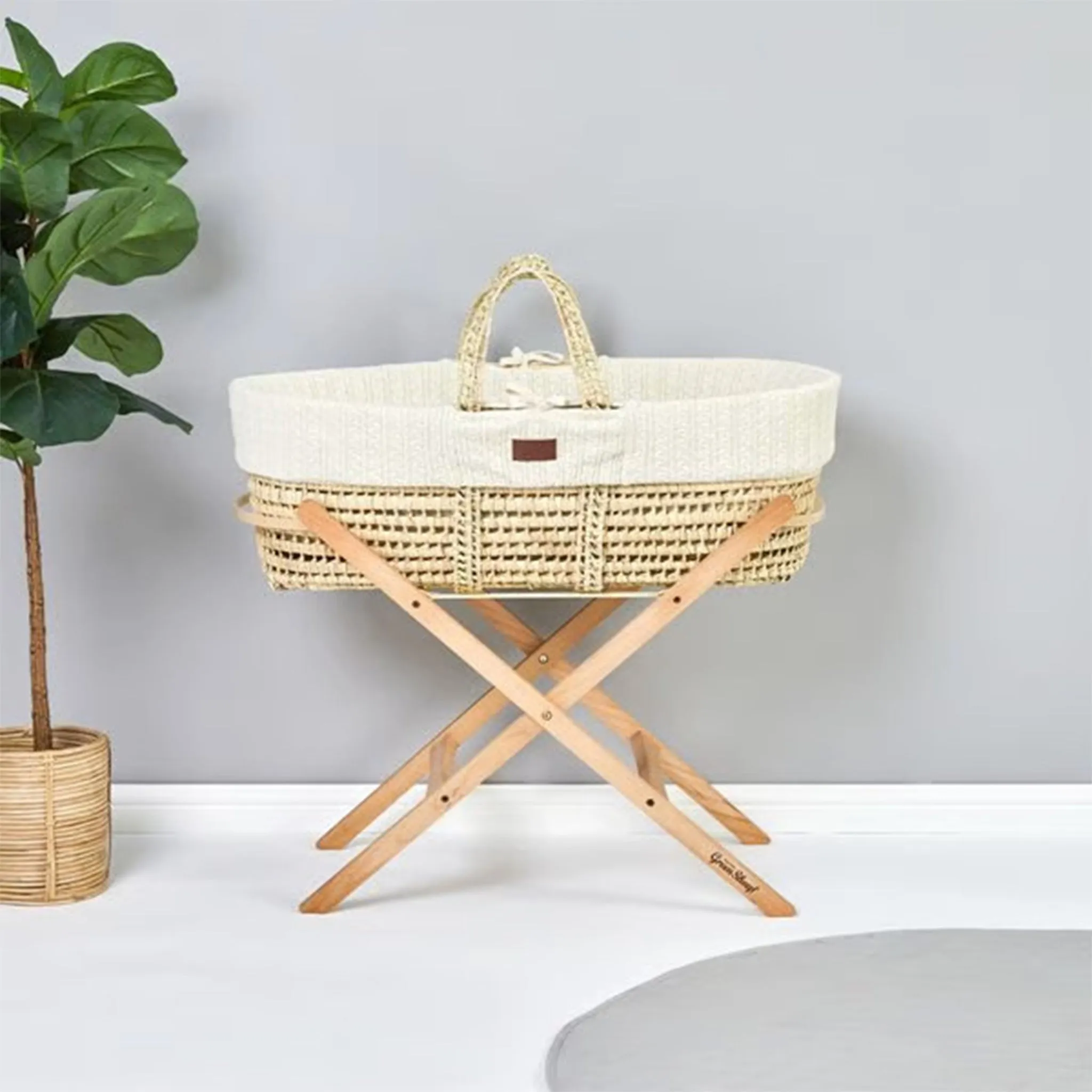 The Little Green Sheep Moses Basket, Mattress & Stand Bundle