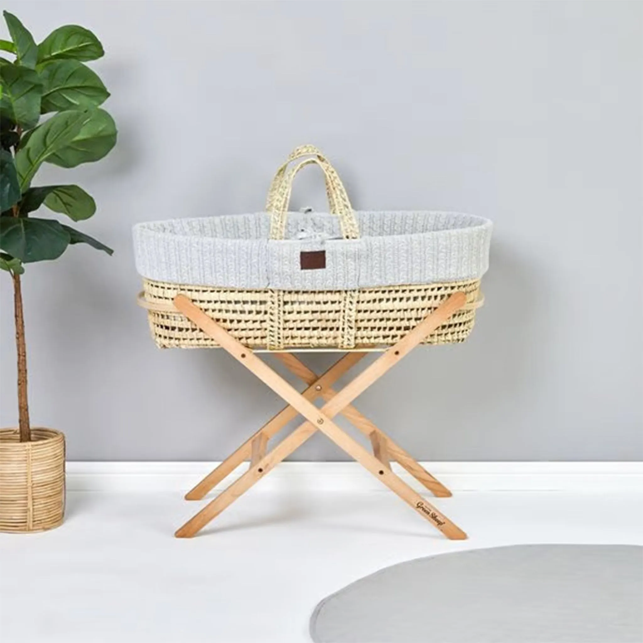 The Little Green Sheep Moses Basket, Mattress & Stand Bundle